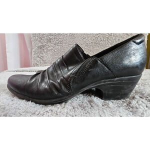 Clarks Women's Emily 2 Cove Ankle Booties Black Leather Heel Loafers Sz 11‎ M